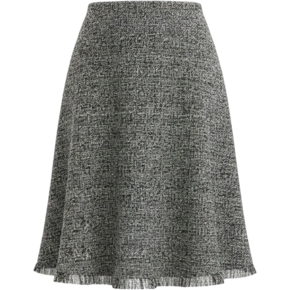 BCBGMAXAZRIA Womens Black White Tweed Wool Blend Fringe Hem A-Line Skirt Size 4